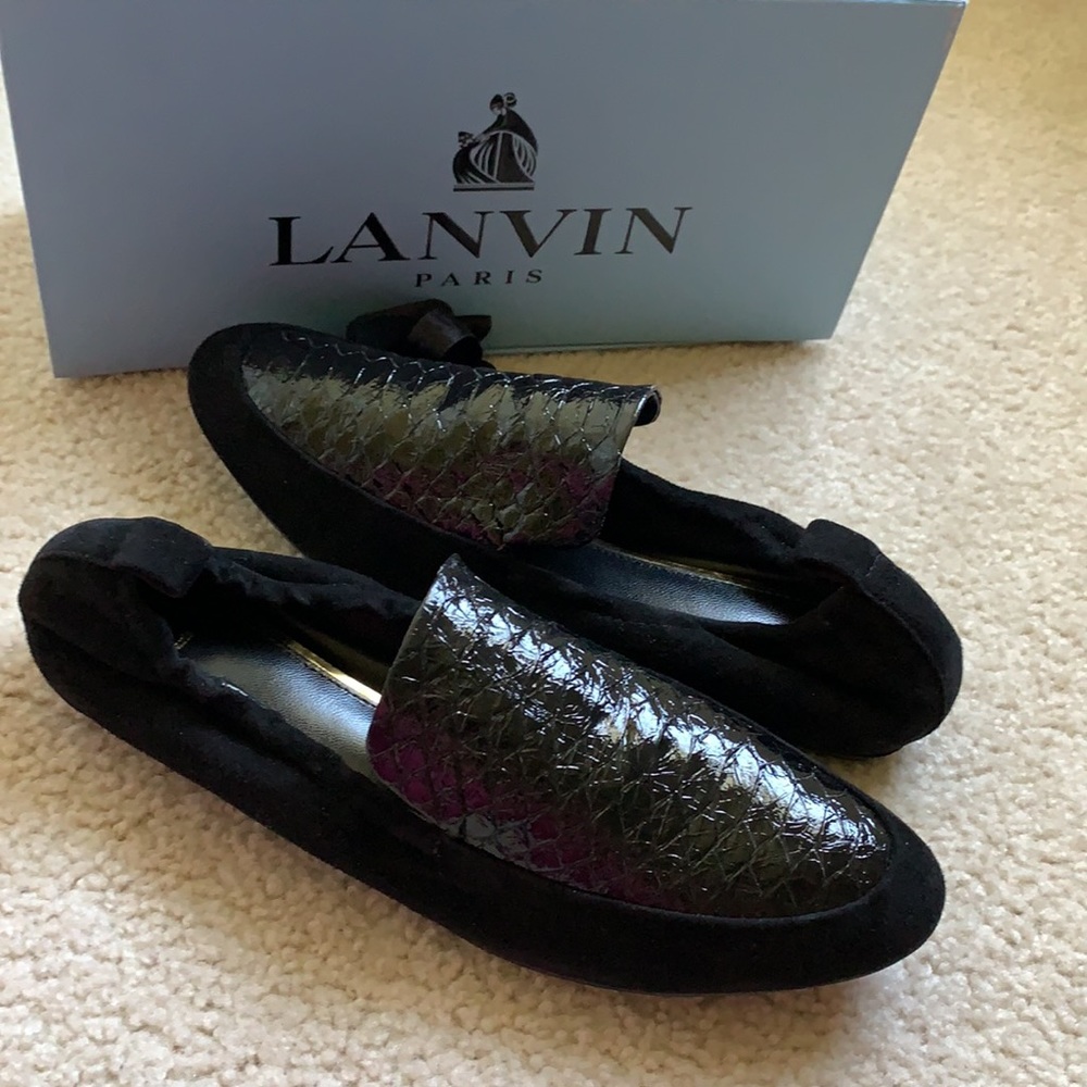 Lanvin suede & snakeskin mocassin slipper shoes